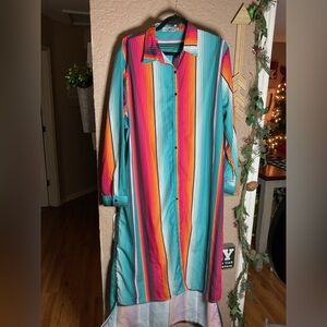 Crazy Train Turquoise Southwest Stripe Serape Duster or Dress Women’s Size XL